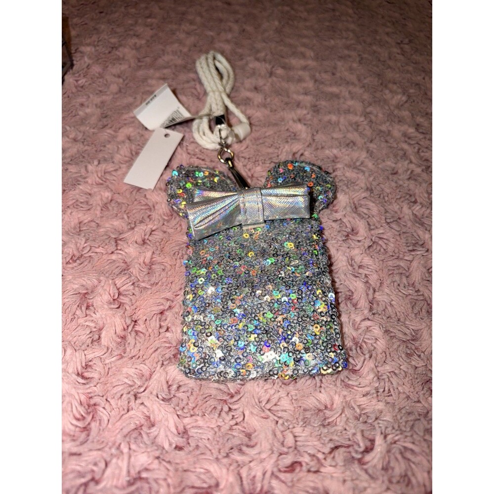 Disney Parks Magic Mirror Silver Minnie Mouse ID Holder Lanyard Loungefly NEW